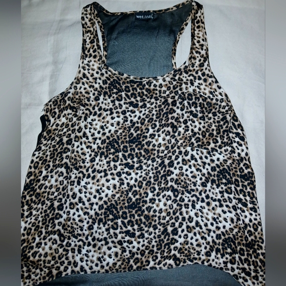 Wet Seal•Sheer Lepoard Print/Black Two Tone Racerback Tank Top (S) - Picture 1 of 3